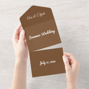 Earthy Brown Background – Minimalist Solid Colour All In One Invitation