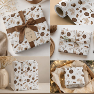 Earthy Brown Balloon & Bento Cake Birthday Wrapping Paper