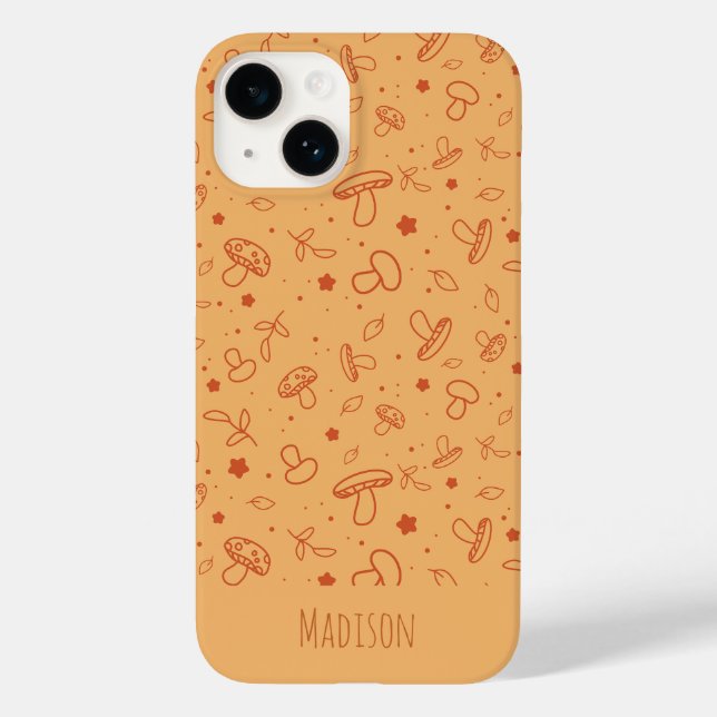 Earthy Brown Fall Mushroom Pattern Case-Mate iPhone Case (Back)