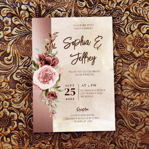 Earthy brown fall roses flowers wedding invitation