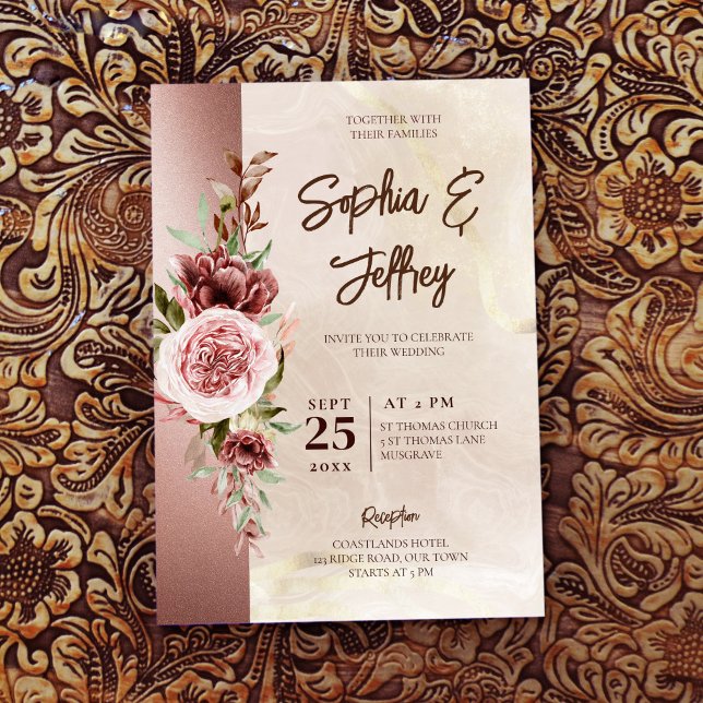 Earthy brown fall roses flowers wedding invitation (Creator Uploaded)