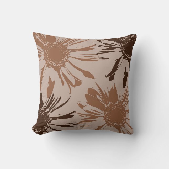 Earthy Brown Gerbera Flowers Cushion (Front)