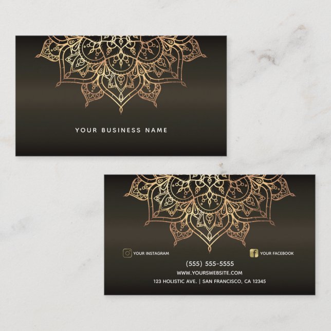 Earthy Brown & Gold Mandala Holistic Spa Business  Card (Front/Back)