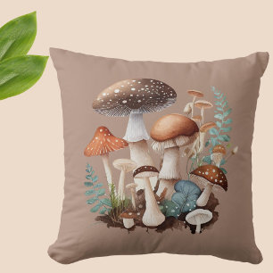 Earthy Brown Green Woodland Mushroom Cute Rustic Cushion