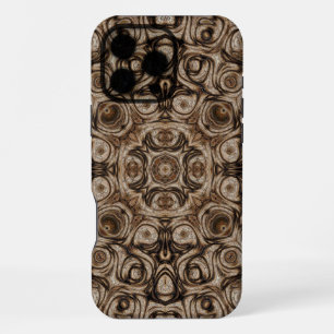 Earthy Brown Swirl Mandala with Woodgrain Effect iPhone 16 Pro Max Case