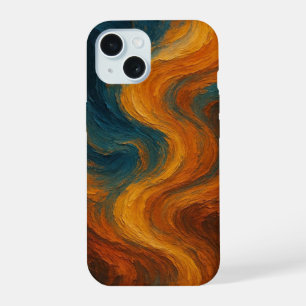 Earthy Burnt Orange and Teal Abstract Oil Paint Wa iPhone 15 Case