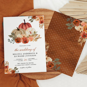 Earthy Burnt Orange Floral Pumpkin Wedding Invitation
