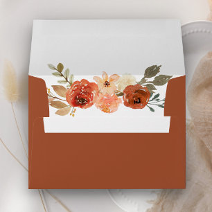 Earthy Burnt Orange Floral Terracotta Wedding Envelope