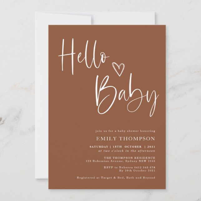 Earthy Burnt Orange Minimalist Neutral Baby Shower Invitation (Front)