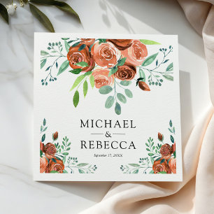Earthy Burnt Orange Rose Terracotta Floral Wedding Napkin