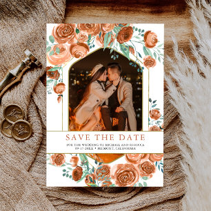 Earthy Burnt Orange Rose Terracotta Floral Wedding Save The Date