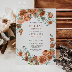 Earthy Burnt Orange Roses Floral Bridal Shower Invitation