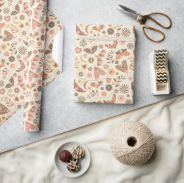 Earthy Butterfly and Floral Pattern Wrapping Paper