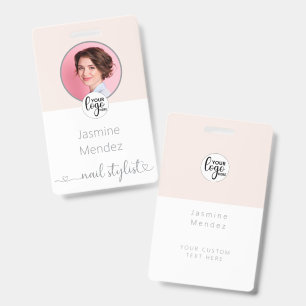 Earthy Champagne Pink Elegant Photo Nail Stylist ID Badge