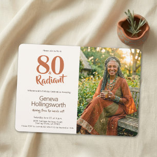 Earthy Chic Boho 80th Birthday Photo Tribute Invitation