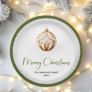Earthy Christmas Bauble Family Name Holiday   Paper Plate