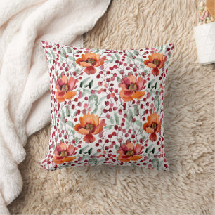 Earthy Colors, Fall Flowers Botanical Cushion