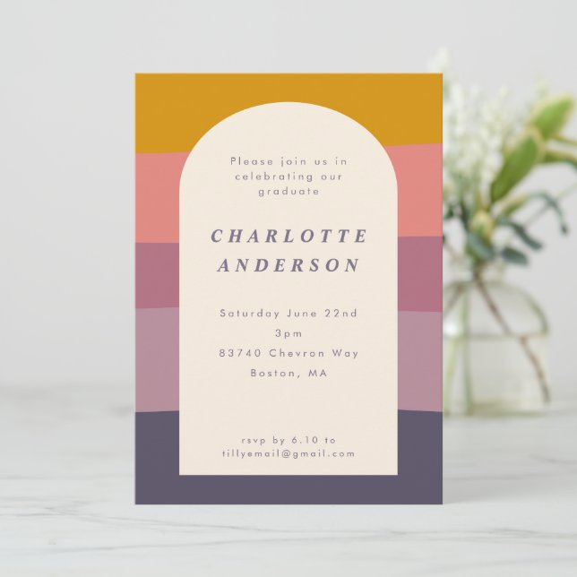 Earthy Colour Block Shapes Purple Graduation Party Invitation (Standing Front)