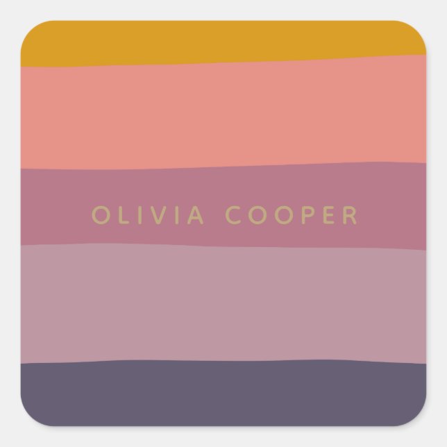 Earthy Colour Block Shapes Purple Personalised Square Sticker (Front)