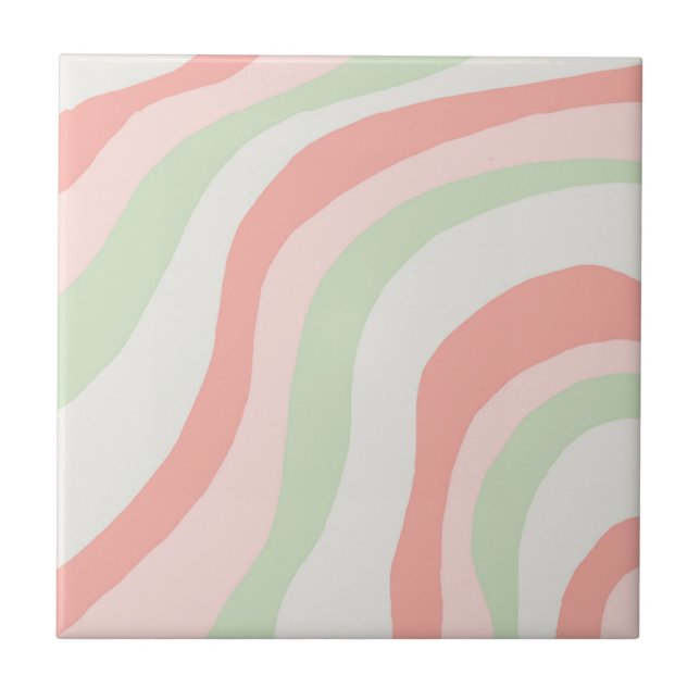 Earthy Colour Wavy Stripe Minimalist Spring Summer Ceramic Tile (Front)