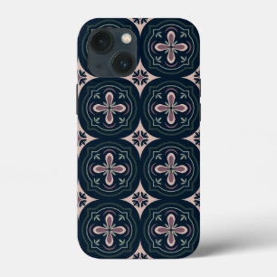 earthy coloured floral geometric tiles iPhone 13 mini case