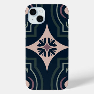 earthy coloured floral geometric tiles iPhone 15 mini case