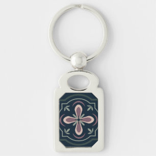 earthy coloured floral geometric tiles key ring