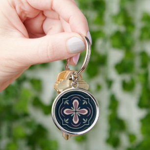 earthy coloured floral geometric tiles key ring
