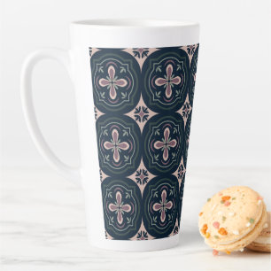 earthy coloured floral geometric tiles latte mug