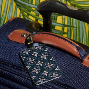 earthy coloured floral geometric tiles luggage tag
