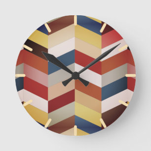 Earthy Colourful Chevron Pattern  Round Clock