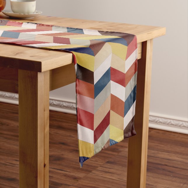 Earthy Colourful Chevron Pattern Short Table Runner (In Situ)