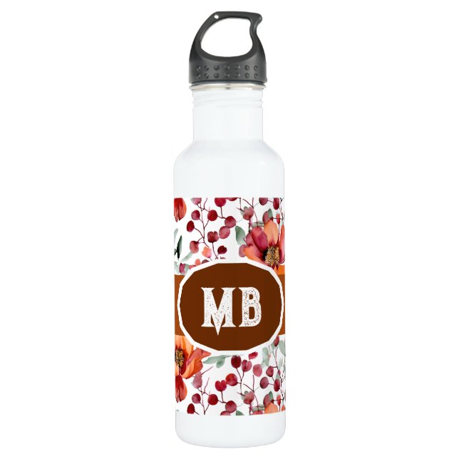 Earthy Colours, Fall Flowers Monogrammed 710 Ml Water Bottle (Front)