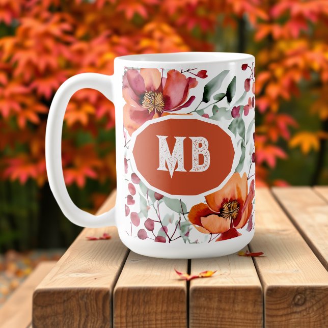 Earthy Colours, Fall Flowers Monogrammed Coffee Mug (Creator Uploaded)