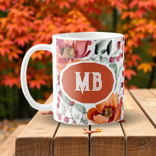 Earthy Colours, Fall Flowers Monogrammed Coffee Mug