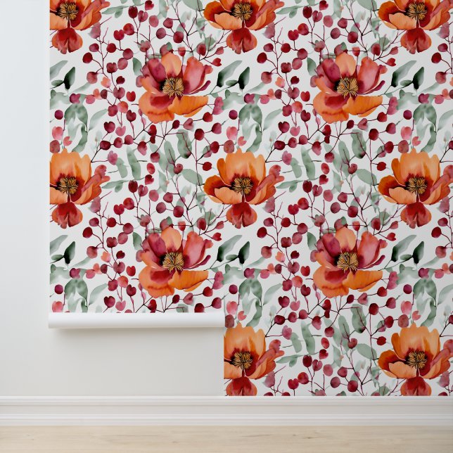 Earthy Colours, Fall Flowers Monogrammed Wallpaper (Application)