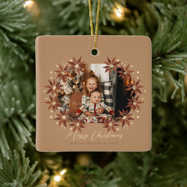 Earthy colours family photo Ceramic Square Ornamen Ornament (Tree)
