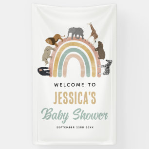 Earthy Colours Rainbow Animals Baby Shower Welcome Banner