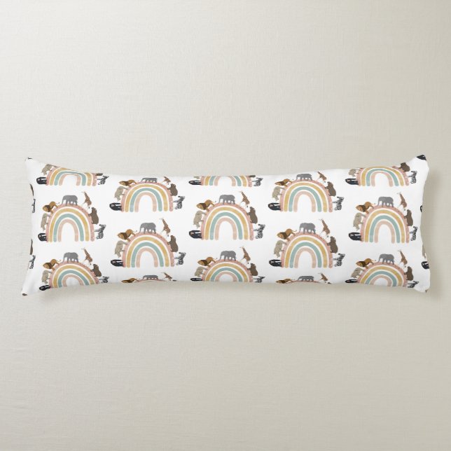Earthy Colours Rainbow Jungle Animals Pattern Body Cushion (Front)
