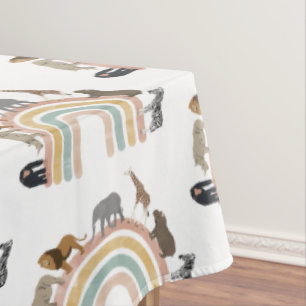 Earthy Colours Rainbow Jungle Animals Pattern  Tablecloth