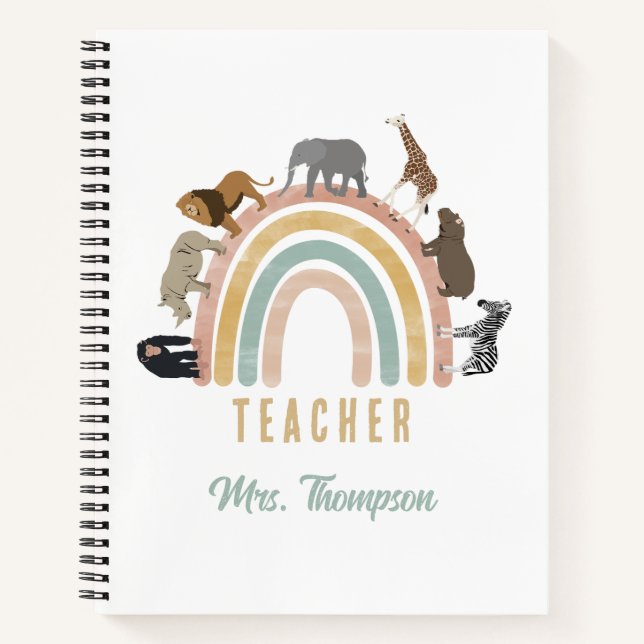 Earthy Colours Rainbow Jungle Animals Teacher Notebook (Front)