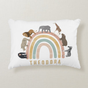 Earthy Colours Watercolor Rainbow Animals Decorative Cushion