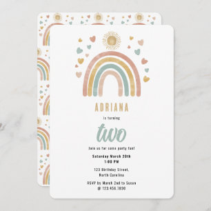 Earthy Colours Watercolor Rainbow Sun Birthday Invitation
