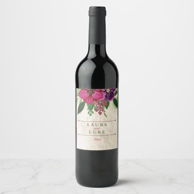 Earthy, Cranberry-Plum Floral Wine Label (Front)