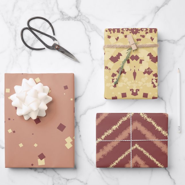 Earthy Dancing Squares and Stripes Wrapping Paper Sheet (Front)