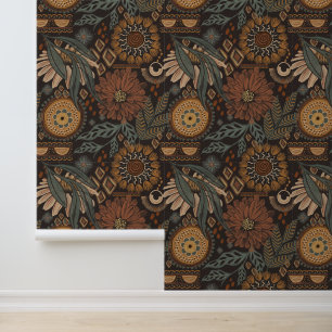 Earthy Dark Boho Doodles Wallpaper