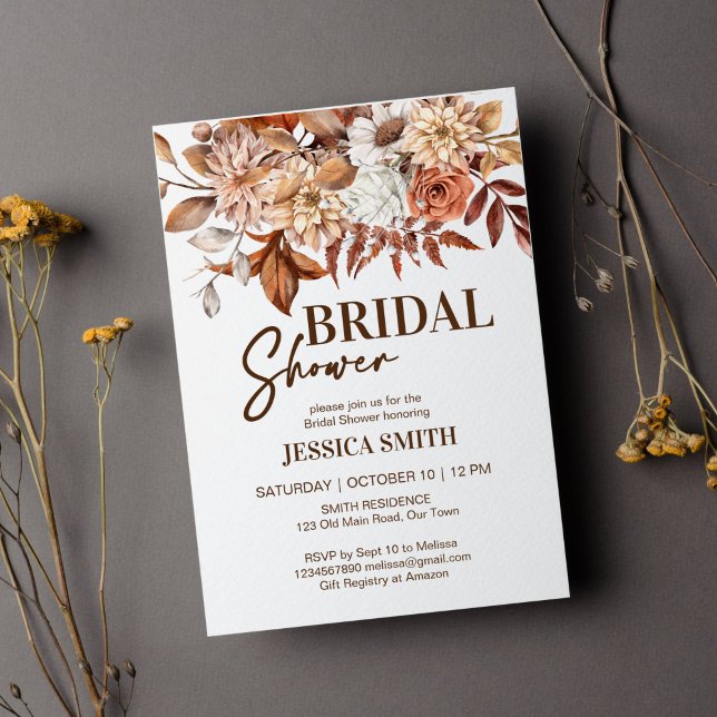 Earthy desert brown boho flowers bridal shower invitation (Earthy desert brown boho dried flowers bridal shower template invitation instant download fall theme)