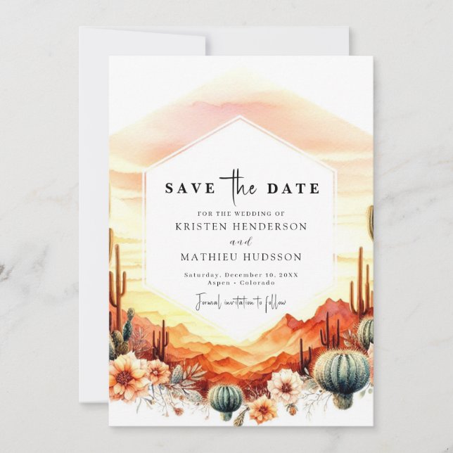 Earthy Desert Cactus Wedding Save The Date (Front)