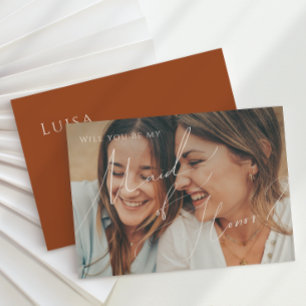 Earthy Desert Rust Faded Photo Maid of Honour Card