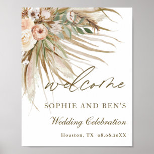 Earthy Dried Pampas Grass Floral Wedding Welcome  Poster
